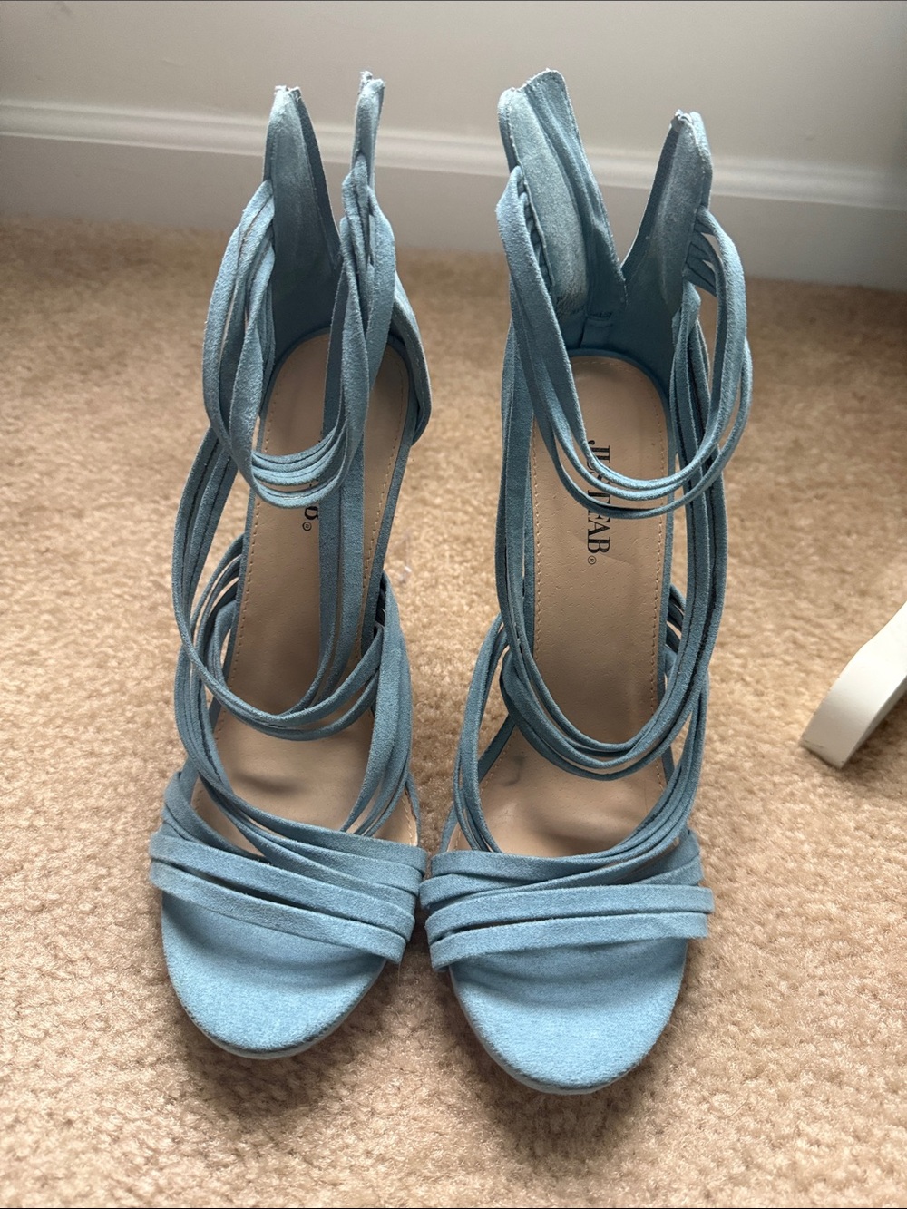 JustFab light blue/cornflower Suede Wrap Stiletto Sandals - Picture 10 of 11